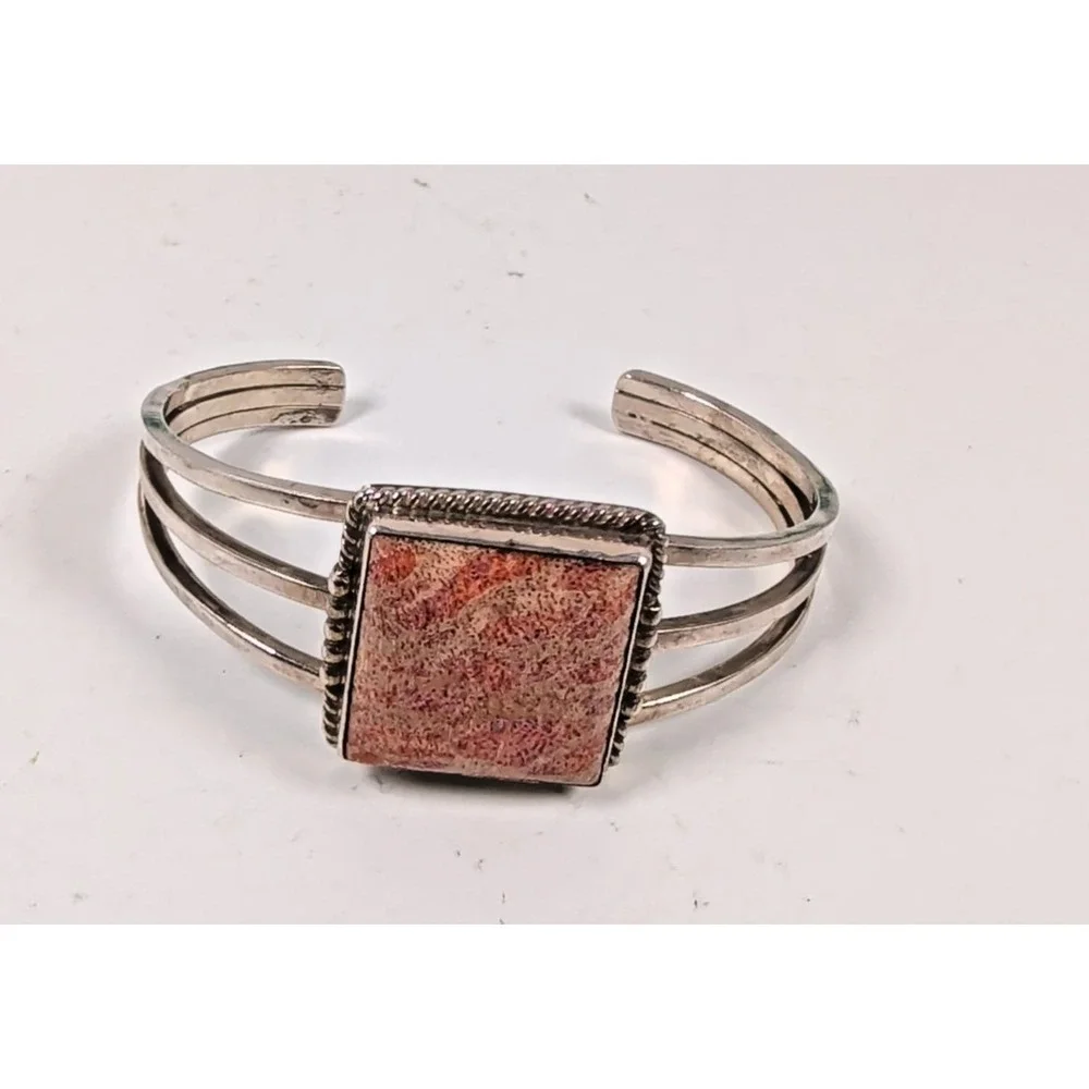P.A. Smith Sterling Silver Red Sponge Coral Split Shank Cuff Bracelet